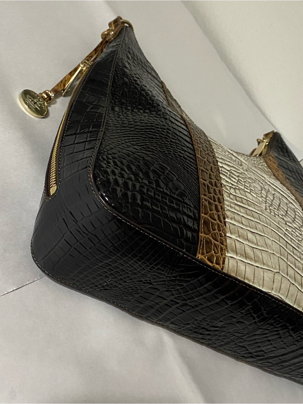 Brahmin Tabitha Tri-color Melbourne Leather Shoulder Bag Cocoa Conway - Picture 10 of 15